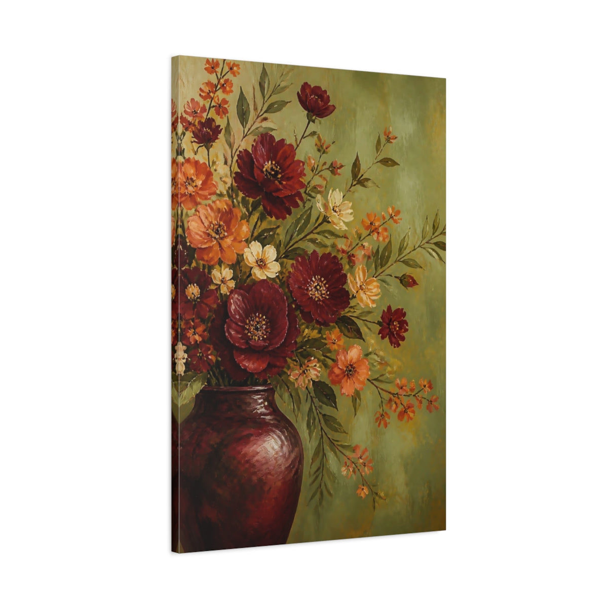 Main Mockup. Burgundy Bouquet Flowers shown as canvas print