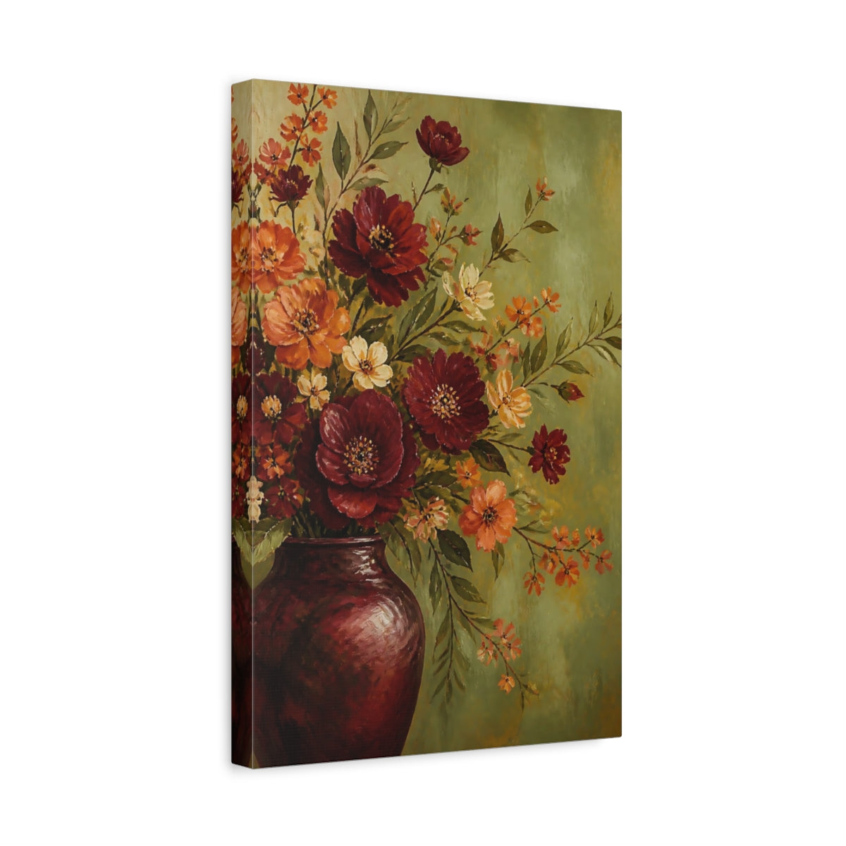 Side Mockup 4. Burgundy Bouquet Flowers shown as canvas print