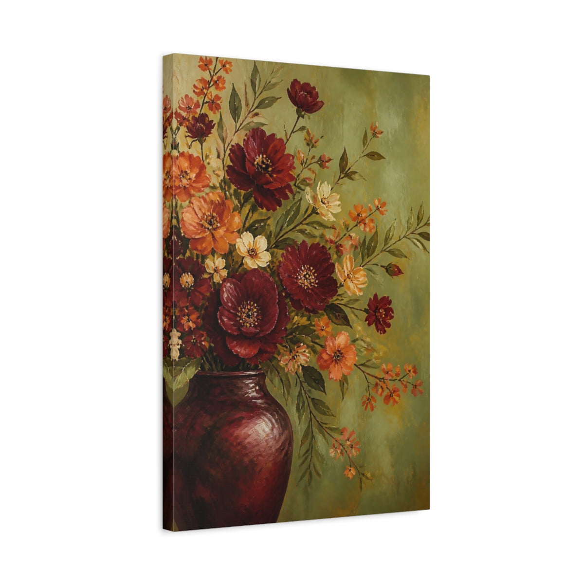 Side Mockup 3. Burgundy Bouquet Flowers shown as canvas print