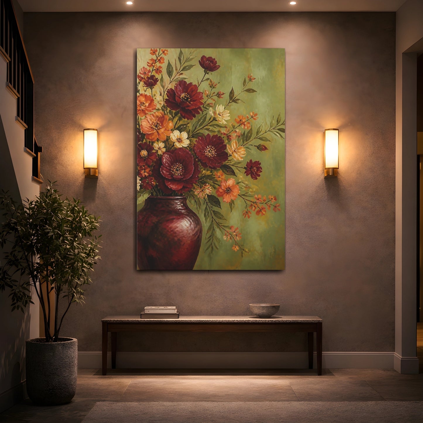 Mockup 2. Burgundy Bouquet Flowers shown as canvas print