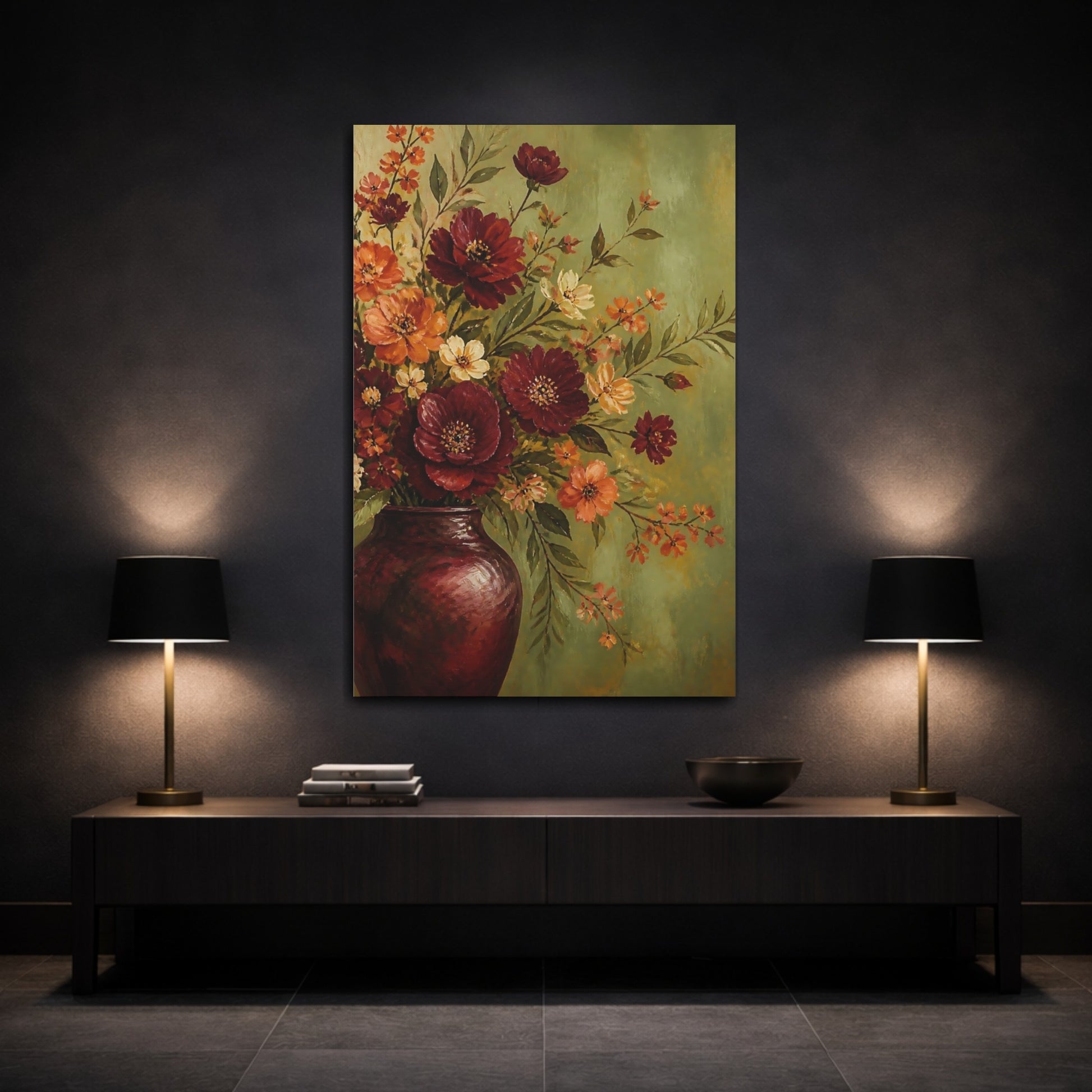 Mockup 3. Burgundy Bouquet Flowers shown as canvas print