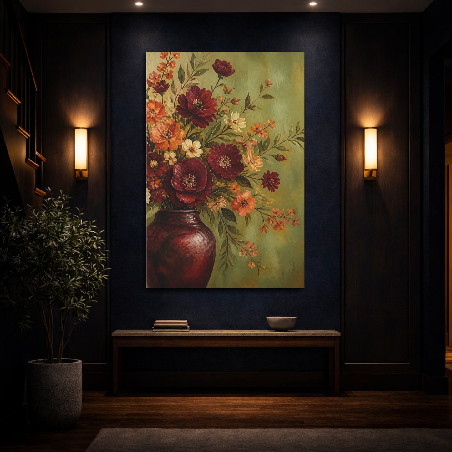 Mockup 4. Burgundy Bouquet Flowers shown as canvas print