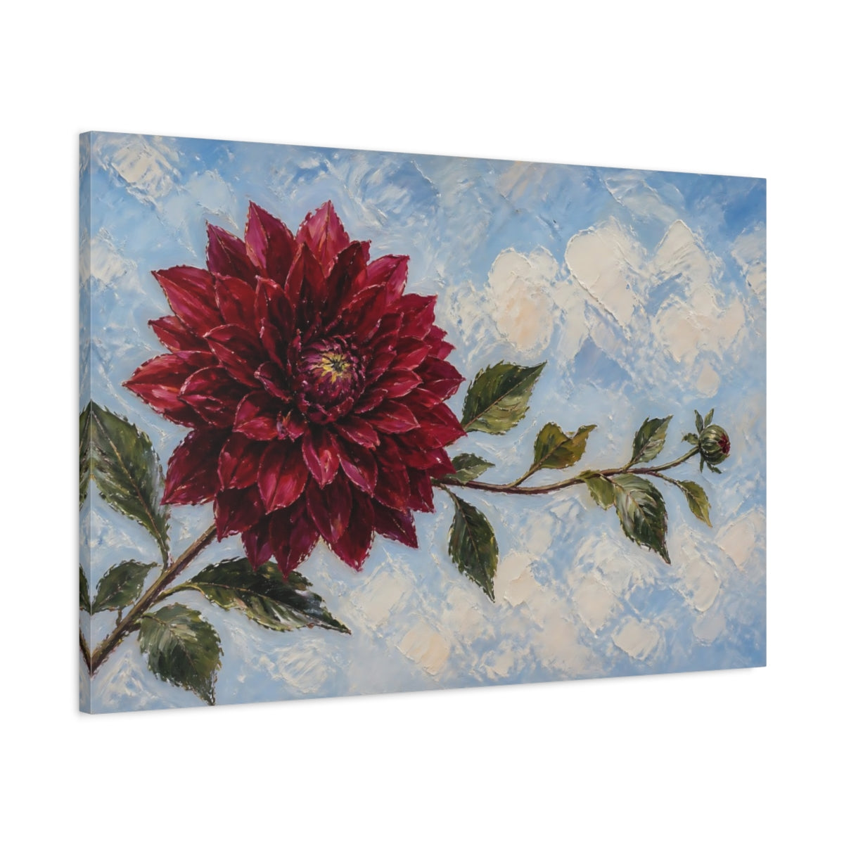 Main Mockup. Burgundy Dahlia Flower shown as canvas print