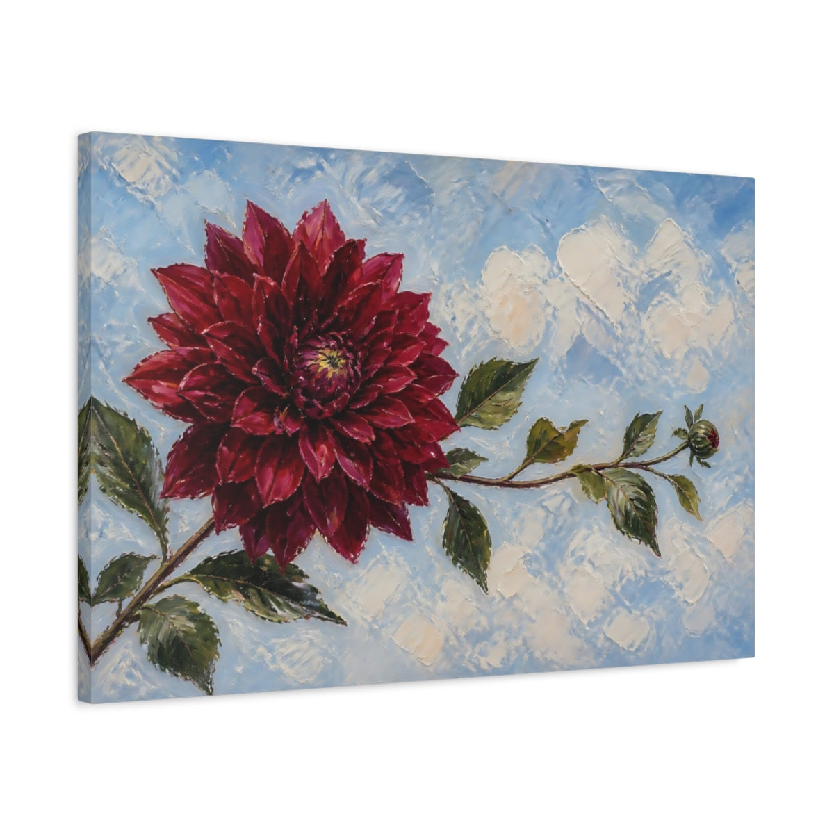 Side Mockup 2. Burgundy Dahlia Flower shown as canvas print