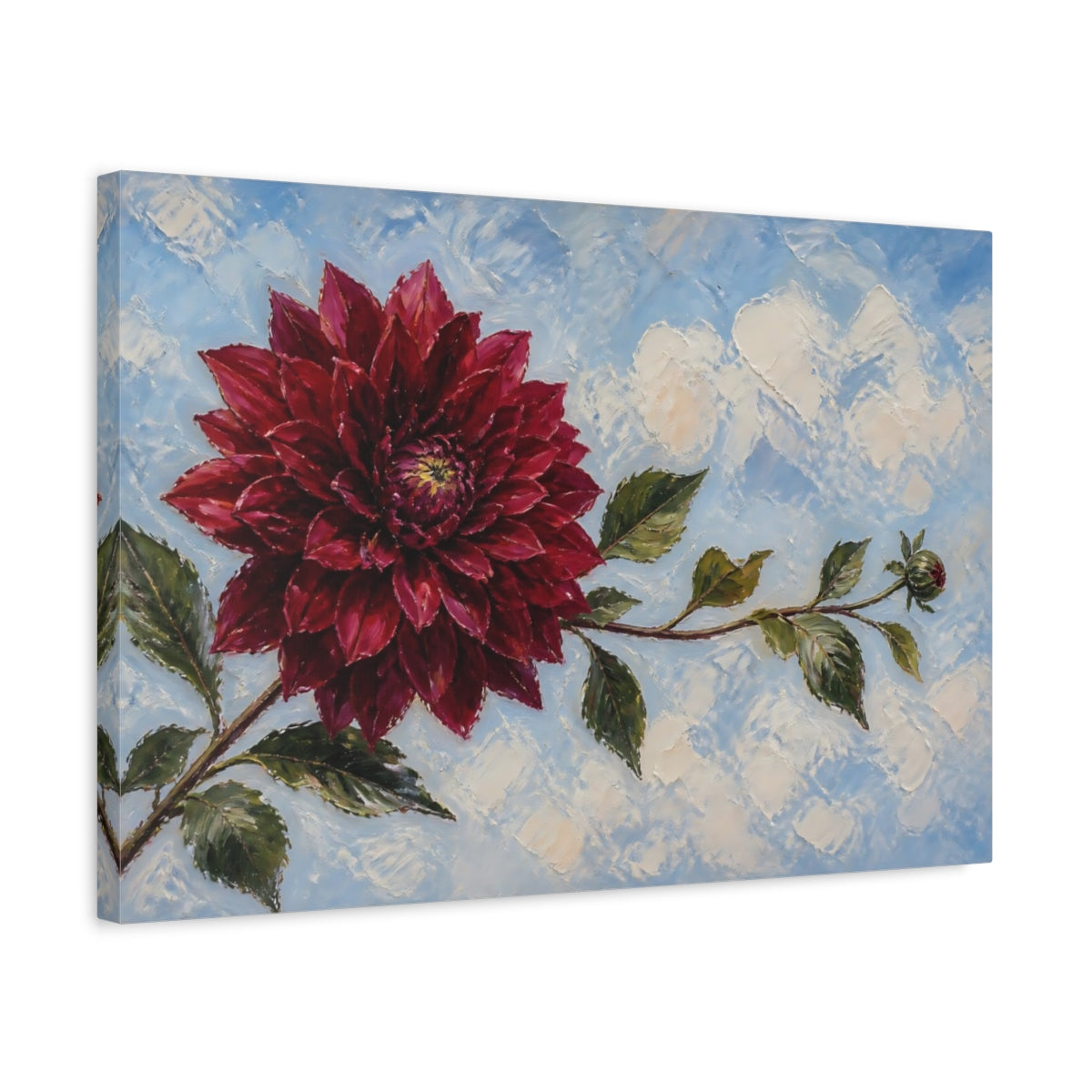 Side Mockup 3. Burgundy Dahlia Flower shown as canvas print