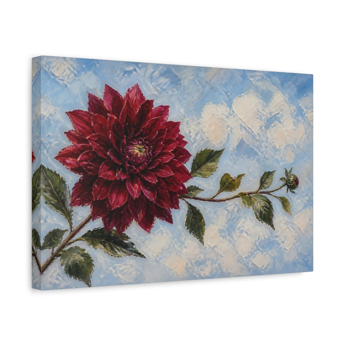 Side Mockup 4. Burgundy Dahlia Flower shown as canvas print