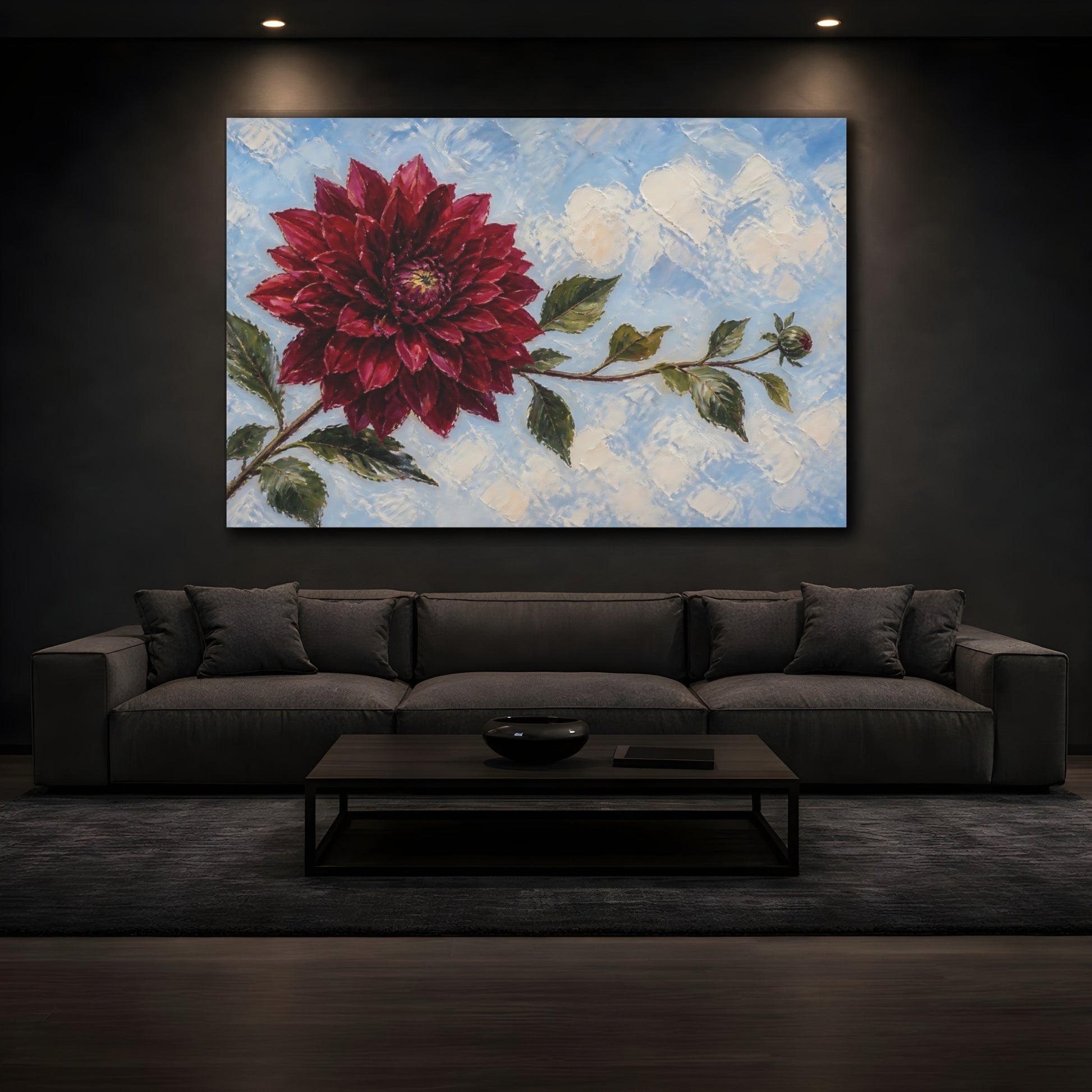 Mockup 3. Burgundy Dahlia Flower shown as canvas print