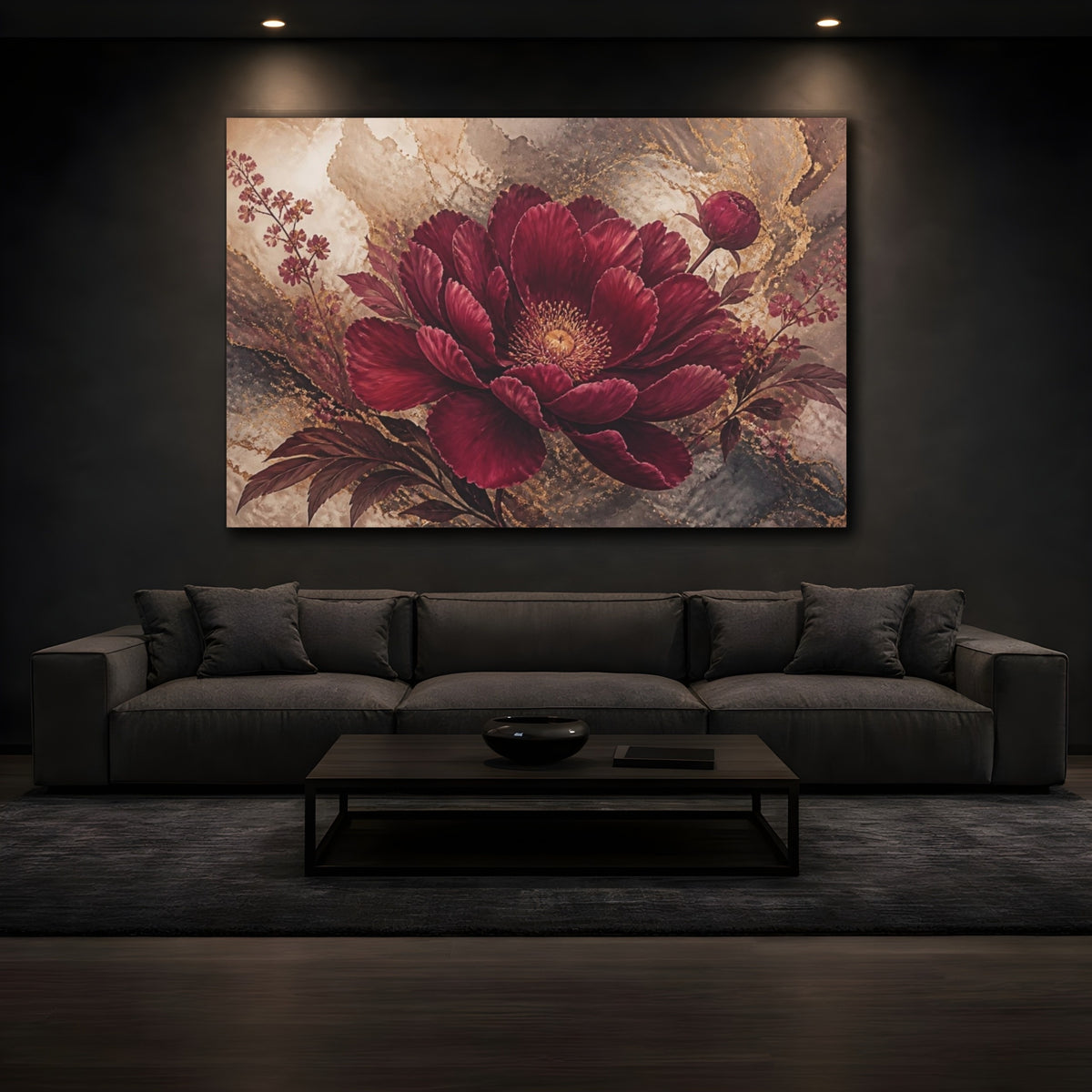 Mockup 3. Burgundy Floral Peony shown as canvas print