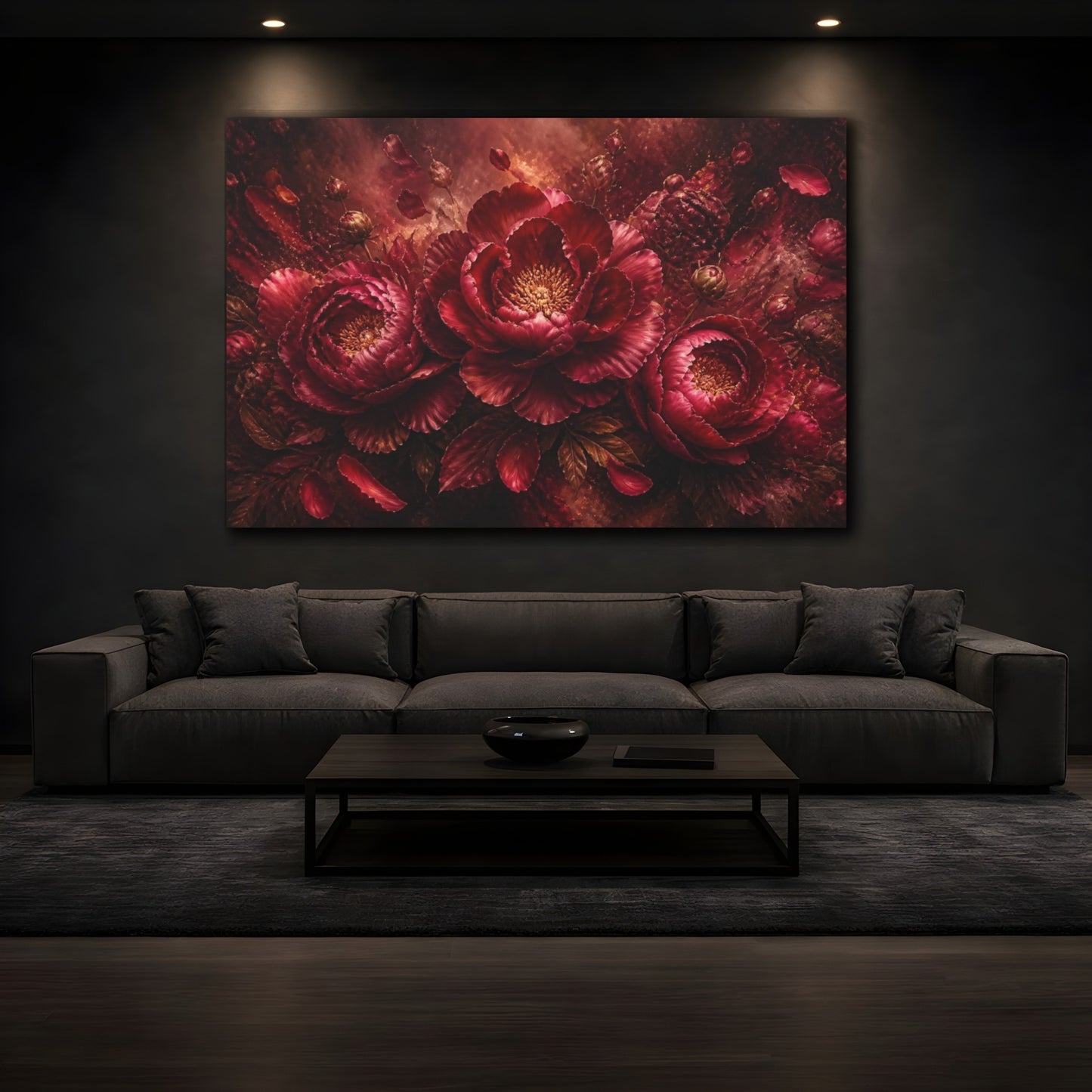Mockup 3. Burgundy Floral Peony shown as canvas print