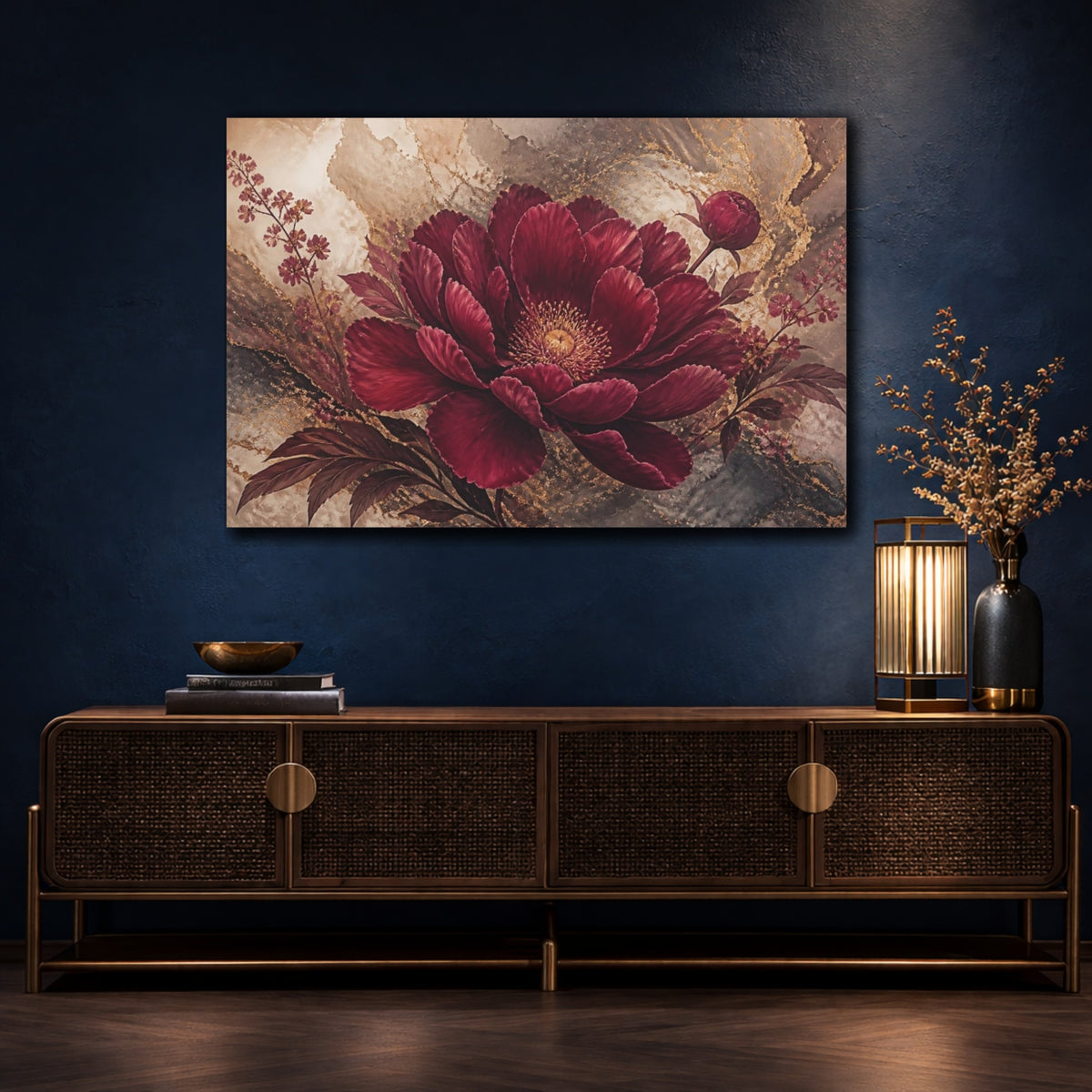Mockup 4. Burgundy Floral Peony shown as canvas print
