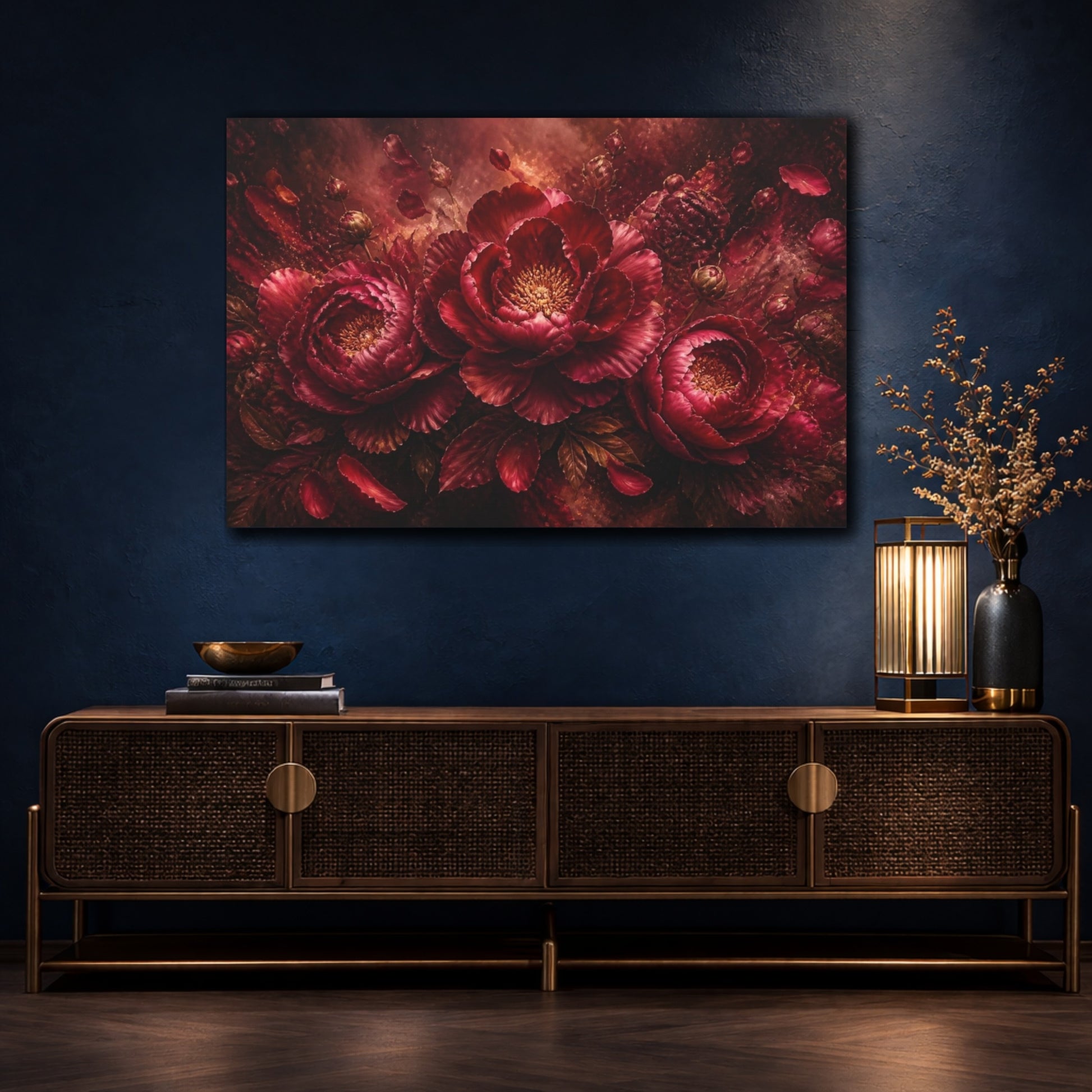 Mockup 4. Burgundy Floral Peony shown as canvas print