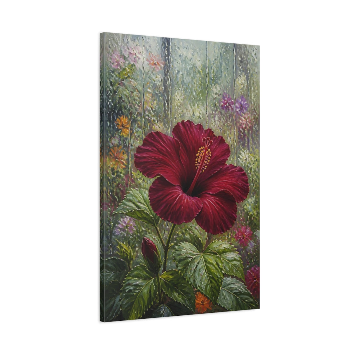 Main Mockup. Burgundy Hibiscus Flower shown as canvas print