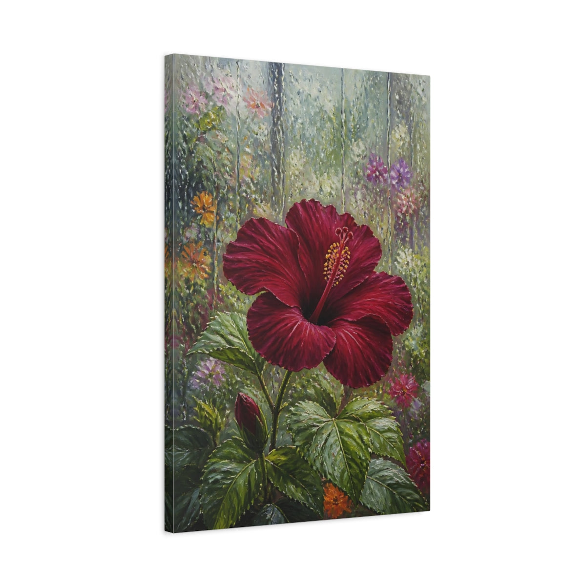 Side Mockup 2. Burgundy Hibiscus Flower shown as canvas print