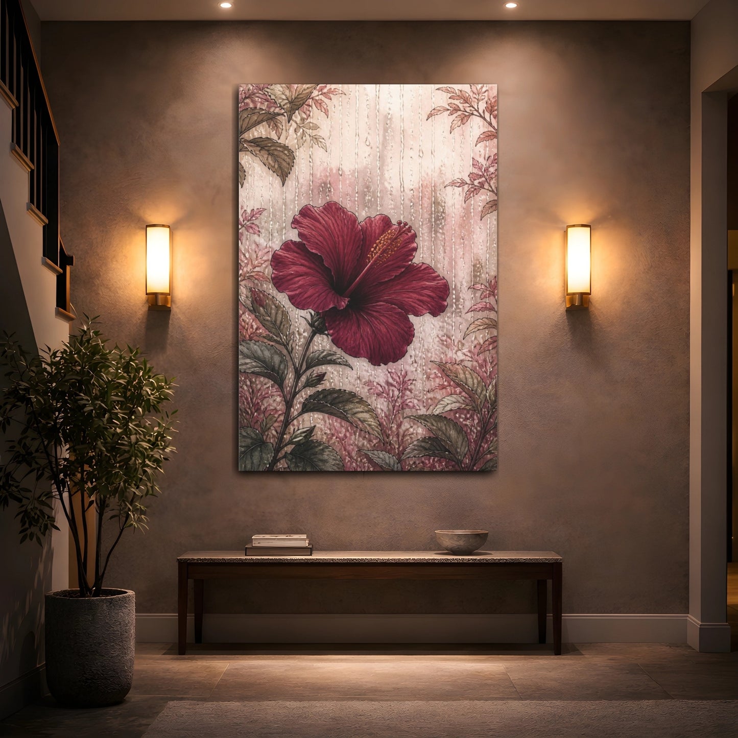Mockup 2. Burgundy Hibiscus Flower shown as canvas print