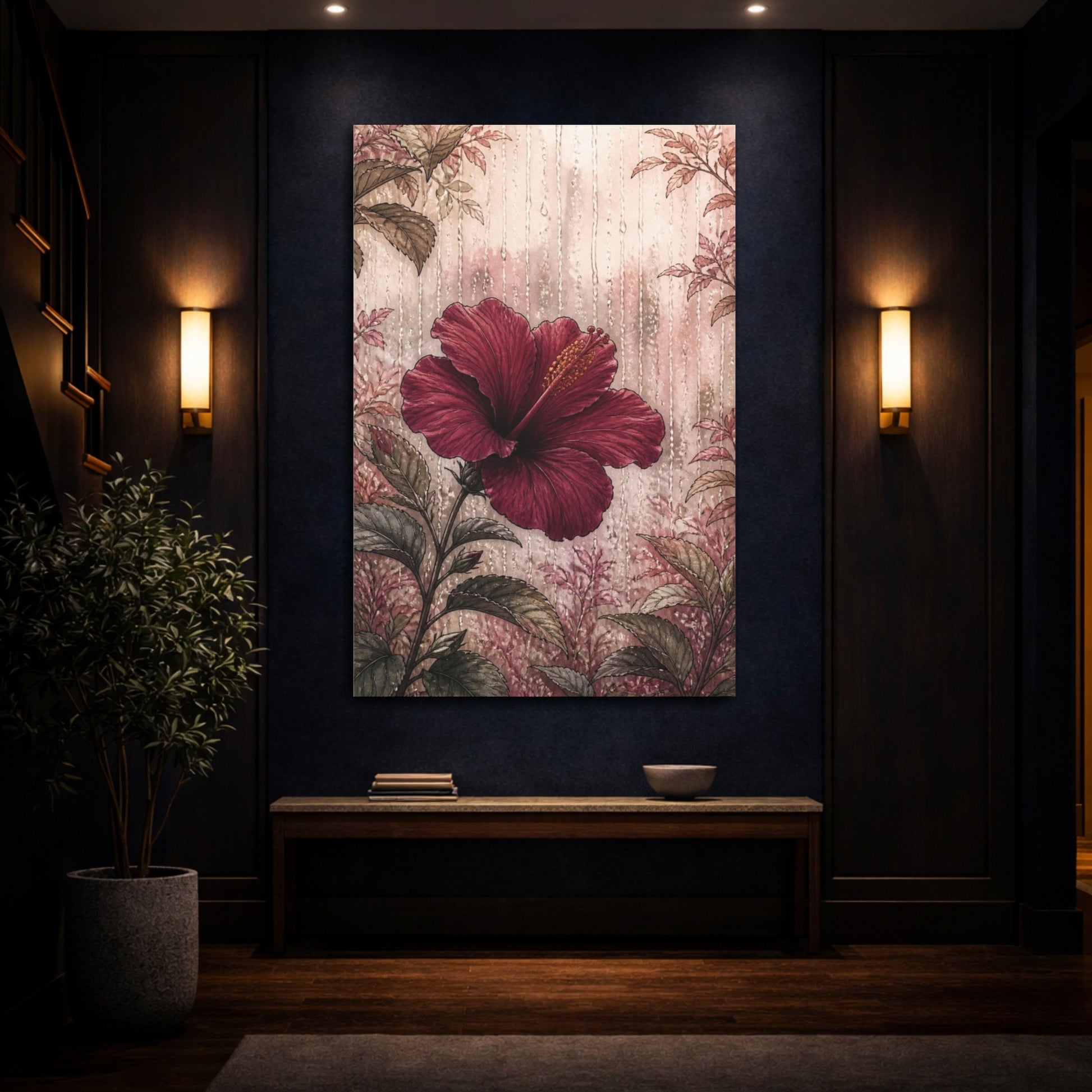 Mockup 4. Burgundy Hibiscus Flower shown as canvas print