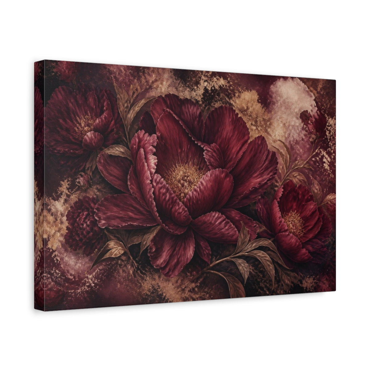 Side Mockup 4. Burgundy Peony Elegance shown as canvas print