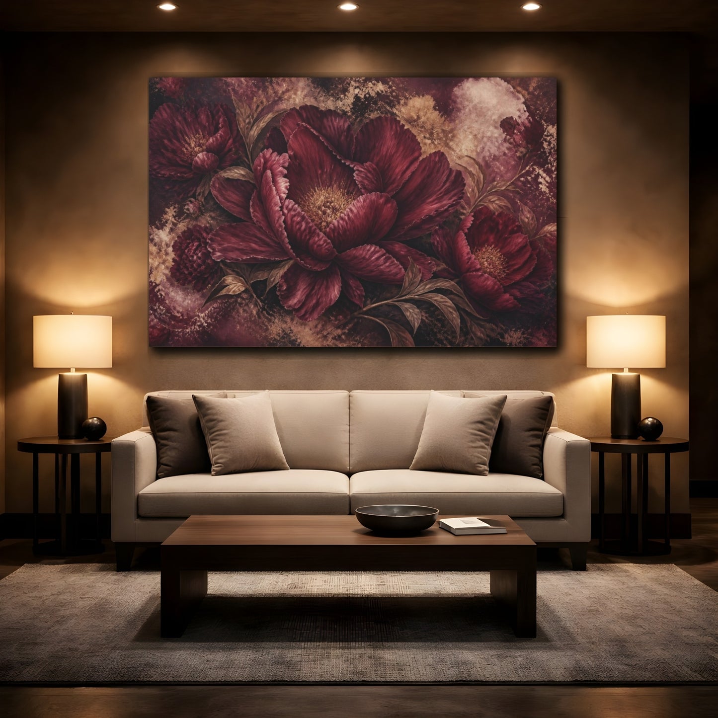 Mockup 2. Burgundy Peony Elegance shown as canvas print