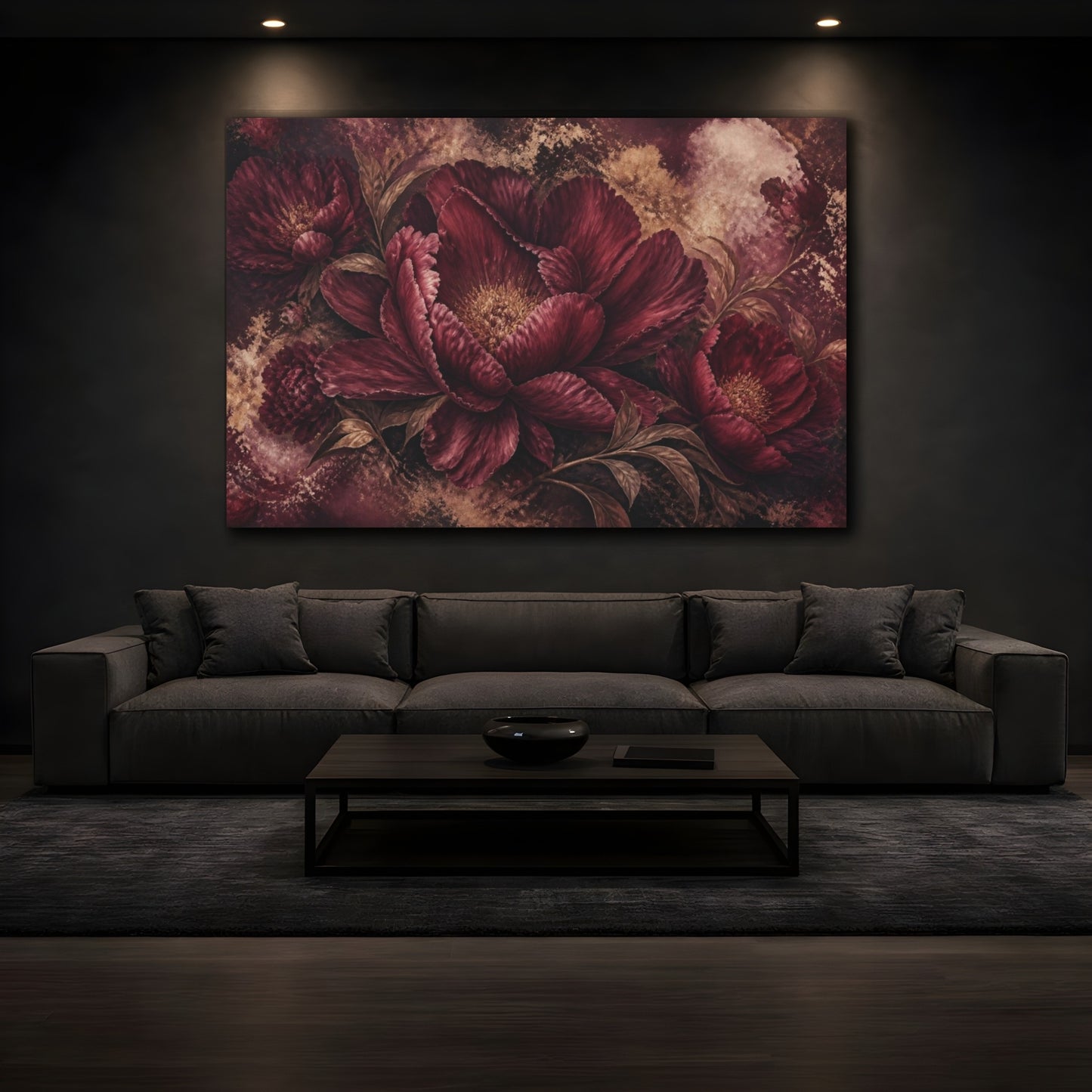 Mockup 3. Burgundy Peony Elegance shown as canvas print