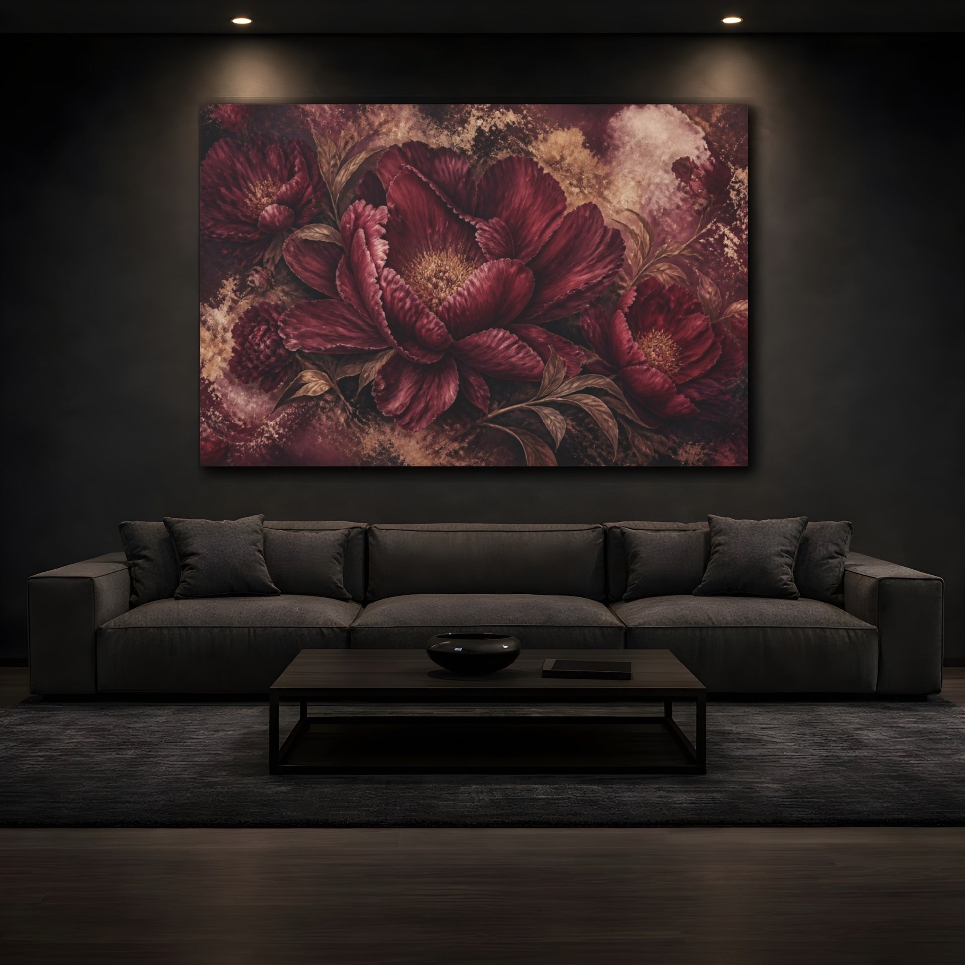Mockup 3. Burgundy Peony Elegance shown as canvas print