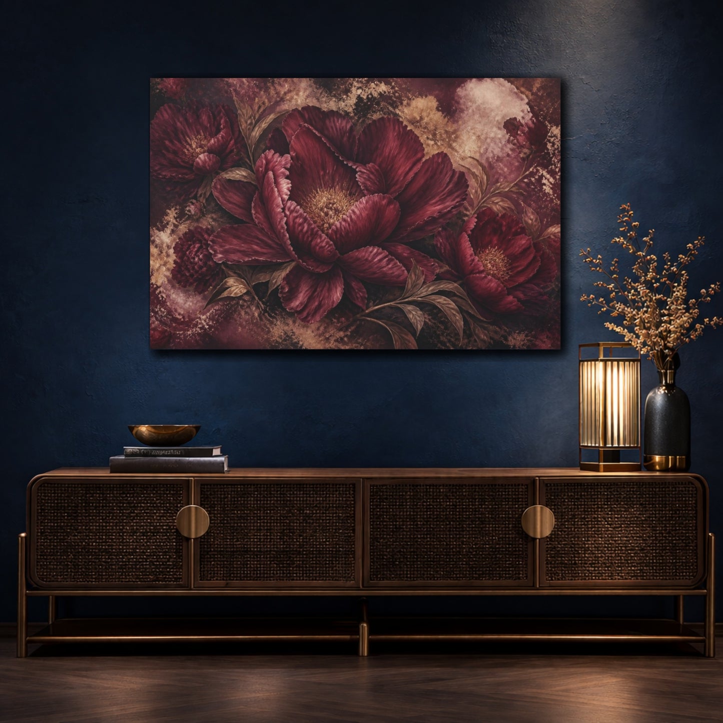 Mockup 4. Burgundy Peony Elegance shown as canvas print