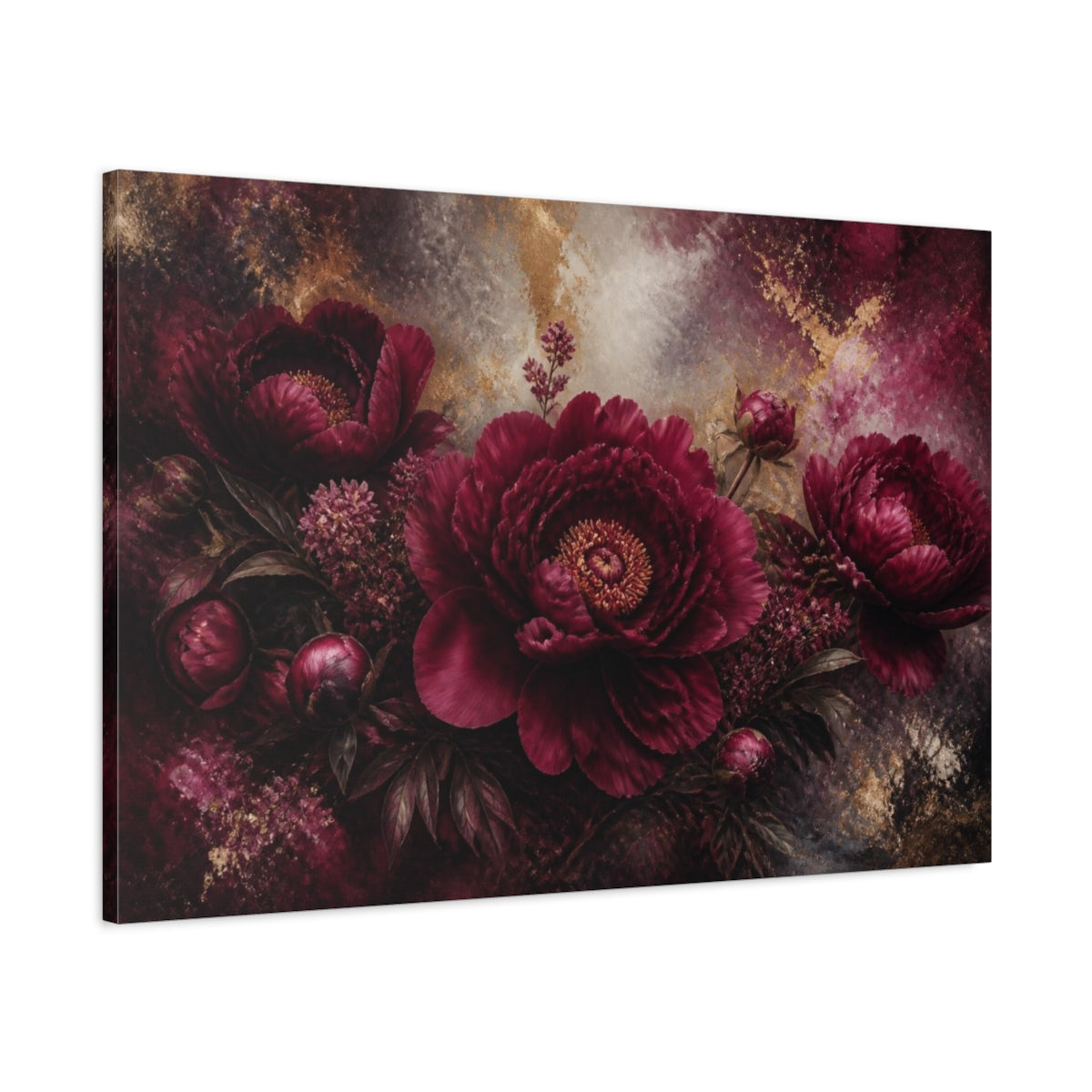 Main Mockup. Burgundy Peony Flower shown as canvas print