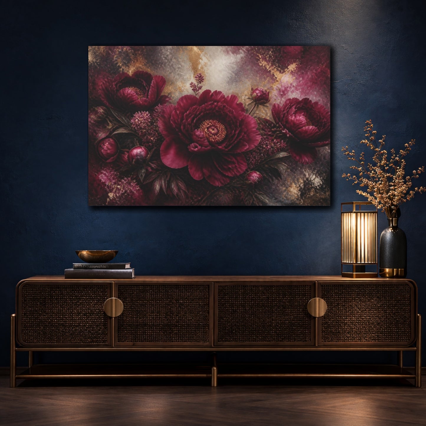 Mockup 4. Burgundy Peony Flower shown as canvas print