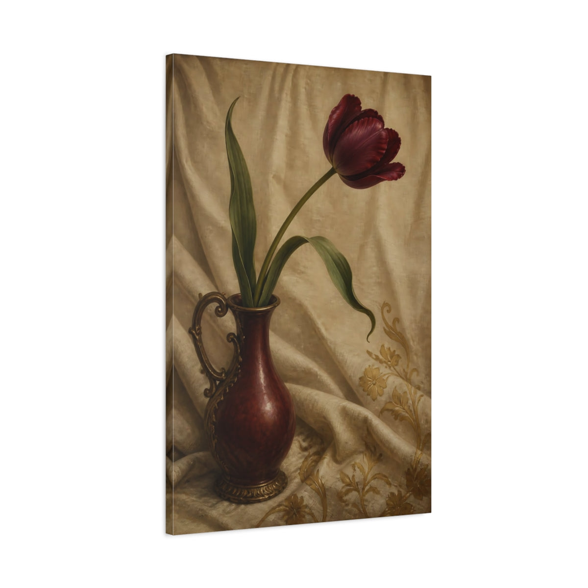 Main Mockup. Burgundy Tulip Flower Study shown as canvas print