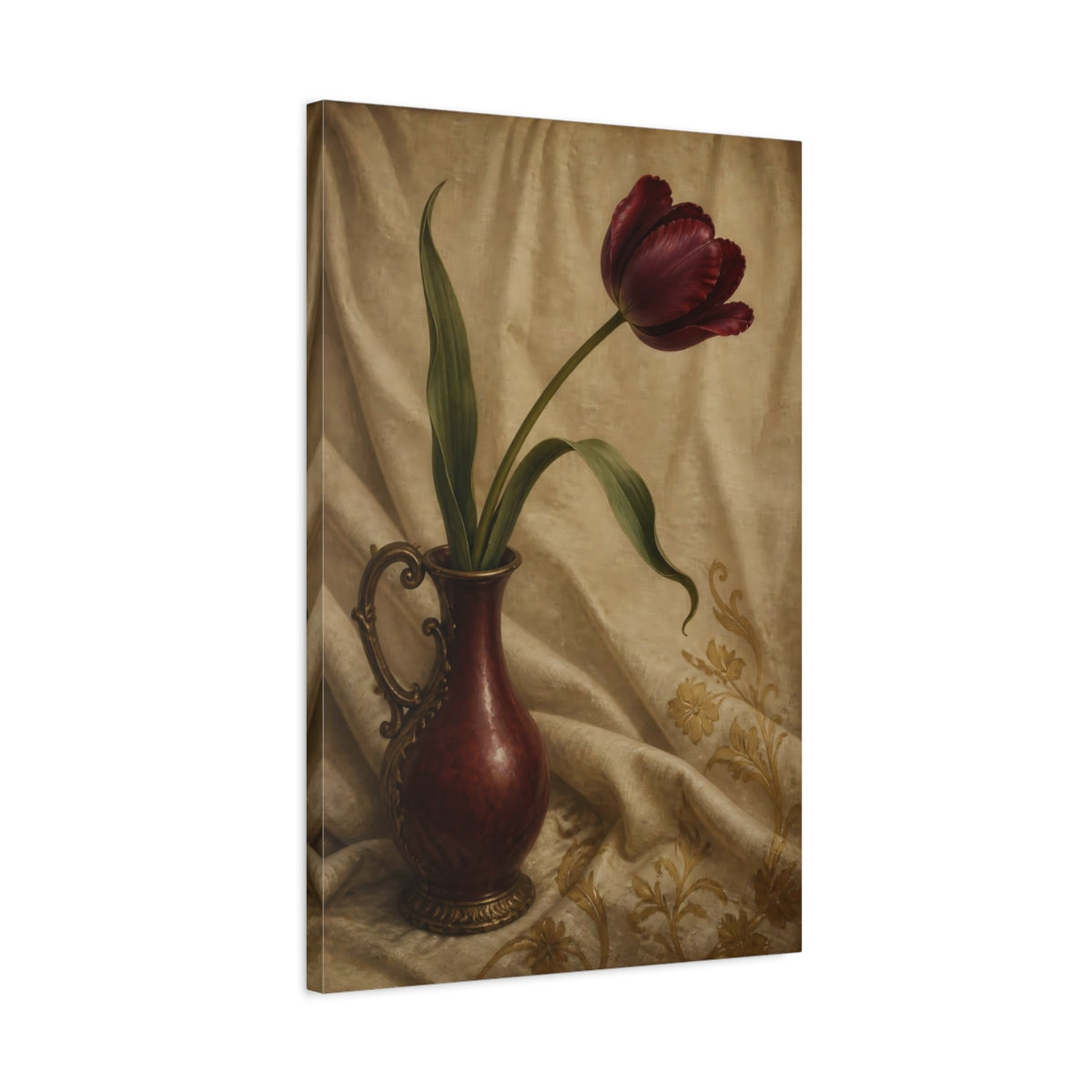 Side Mockup 2. Burgundy Tulip Flower Study shown as canvas print