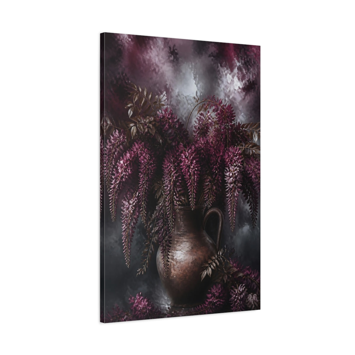 Main Mockup. Burgundy Wisteria Flowers shown as canvas print