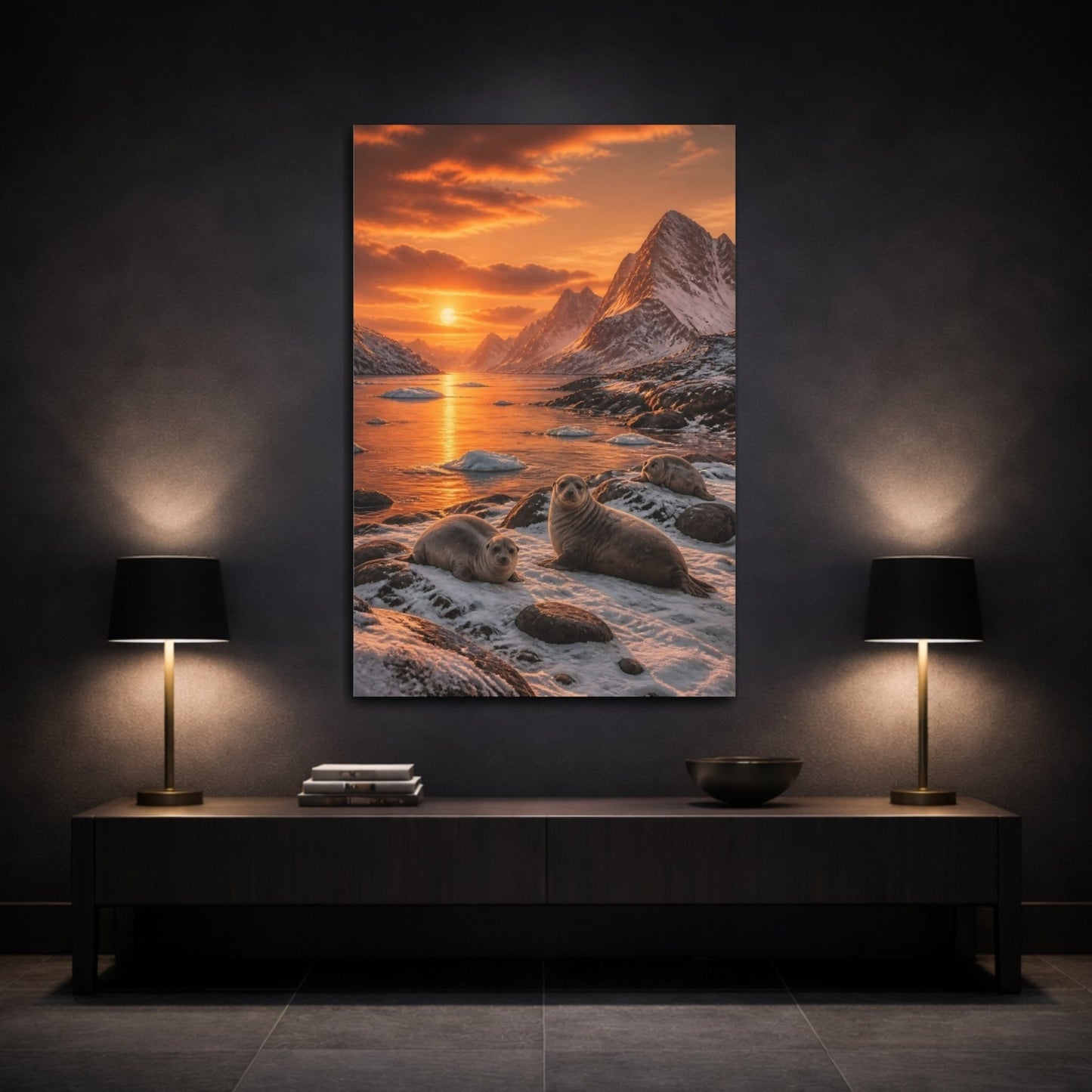 Burnt Sienna Sunset Landscape Palette Seals Canvas Wall Art Print – Realistic Living Room, Large - YesArtYes