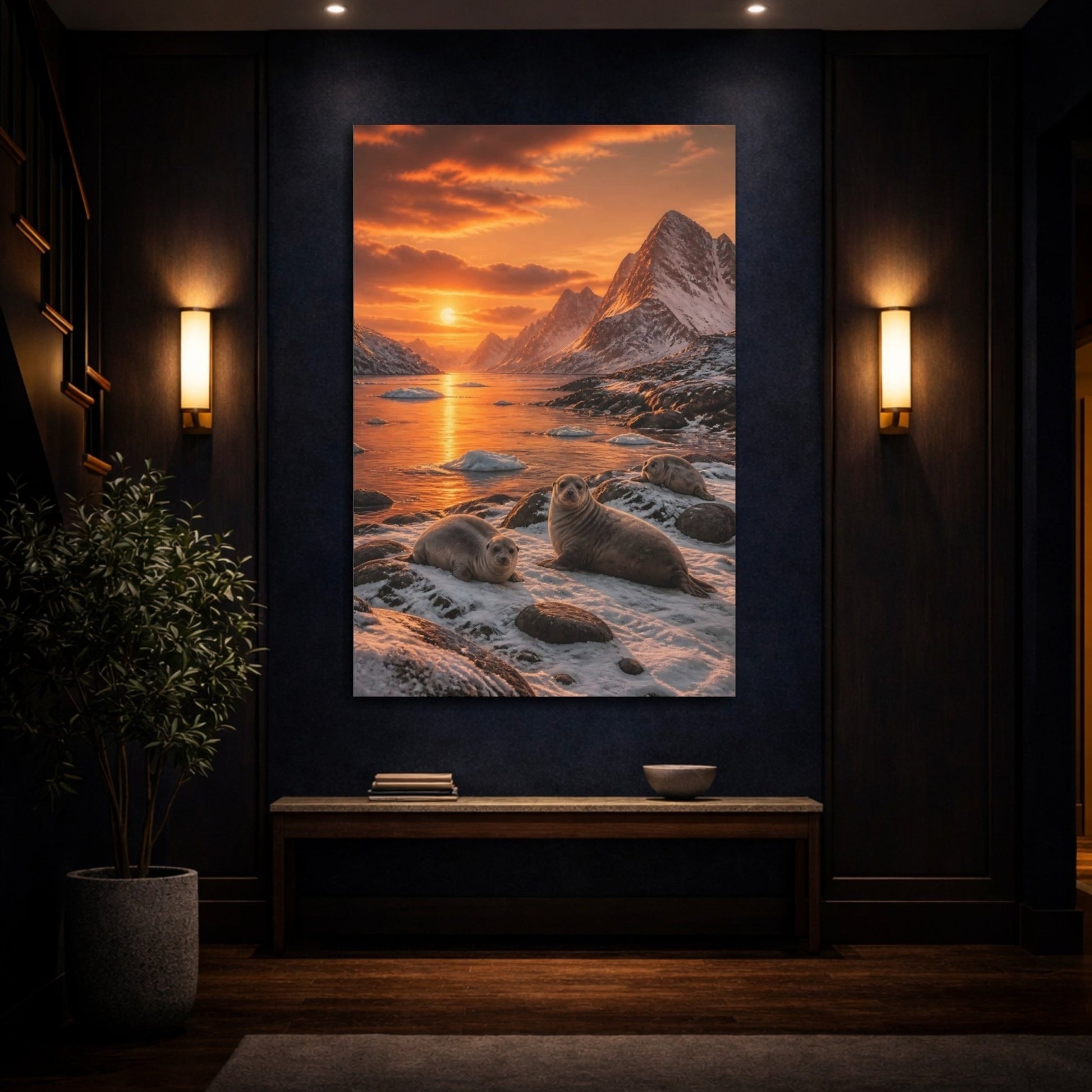 Burnt Sienna Sunset Landscape Palette Seals Canvas Wall Art Print – Realistic Living Room, Large - YesArtYes