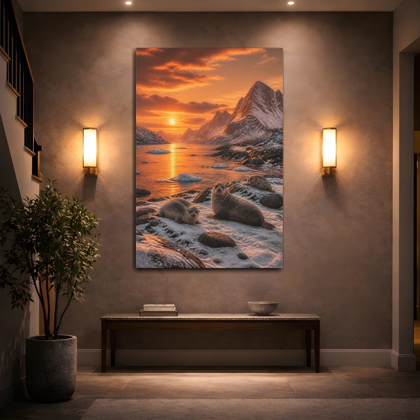 Burnt Sienna Sunset Landscape Palette Seals Canvas Wall Art Print – Realistic Living Room, Large - YesArtYes