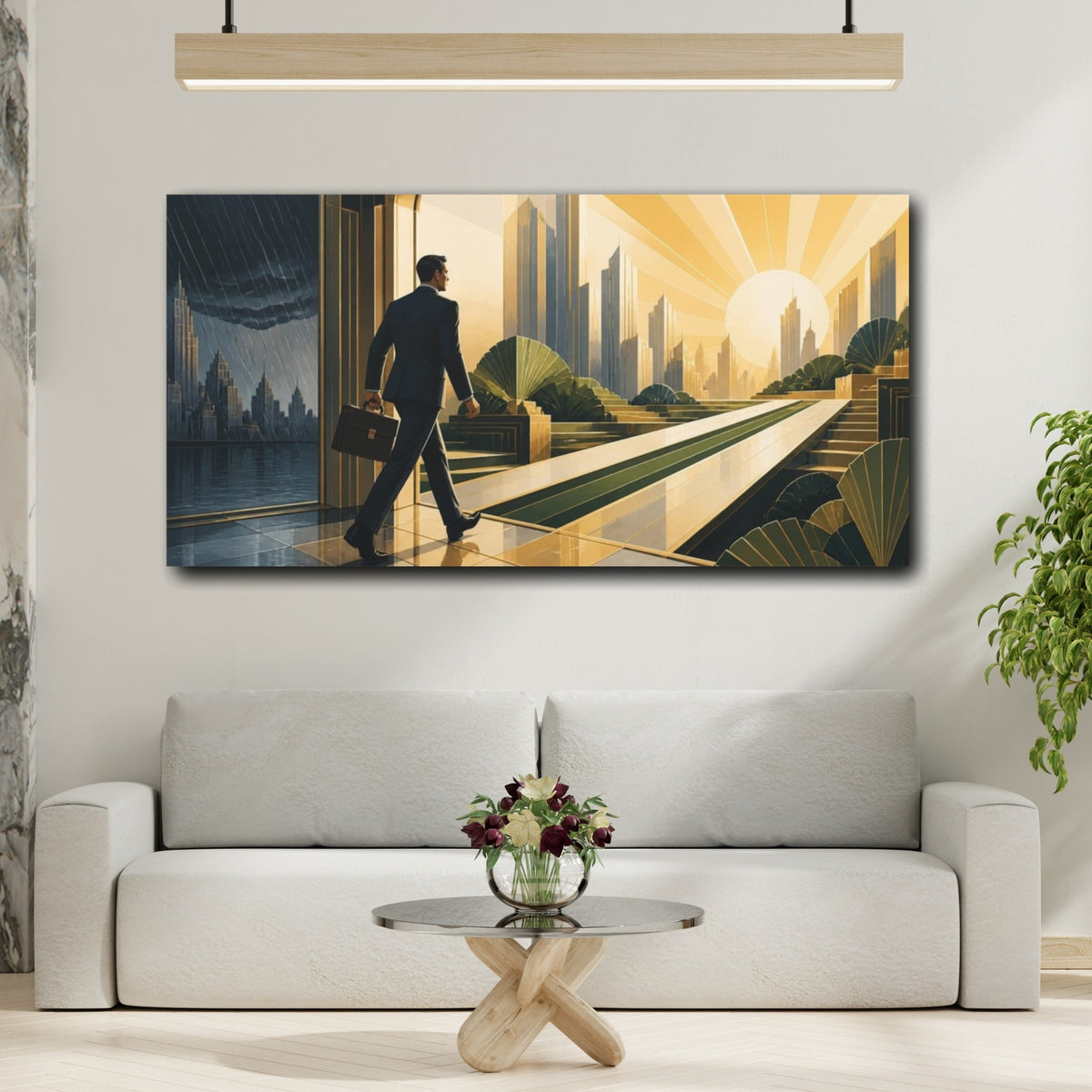 Mockup 2. Businessman Motivation Sunrise shown as canvas print