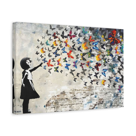 Butterfly Girl Banksy Canvas Wall Art Prints - YesArtYes