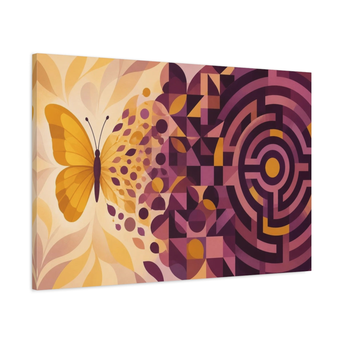 Main Mockup. Butterfly Labyrinth Illusion shown as canvas print