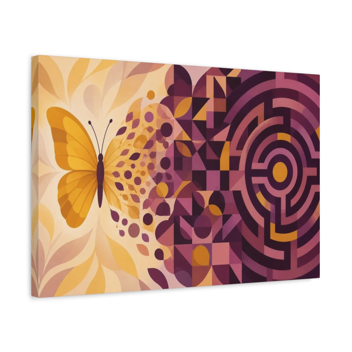 Side Mockup 3. Butterfly Labyrinth Illusion shown as canvas print