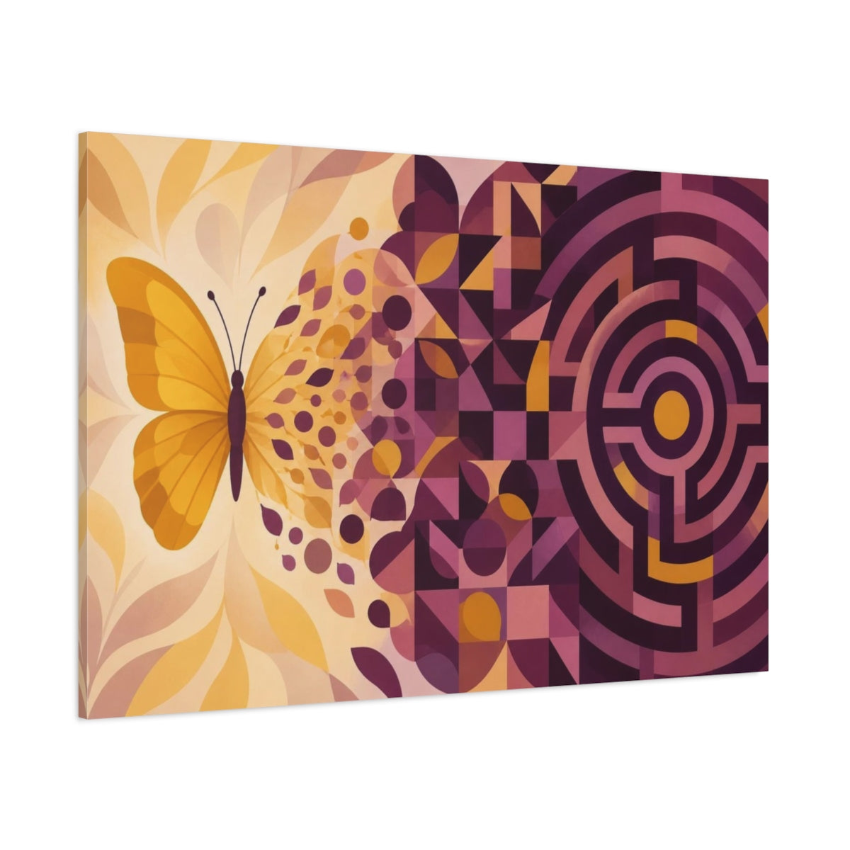 Side Mockup 1. Butterfly Labyrinth Illusion shown as canvas print