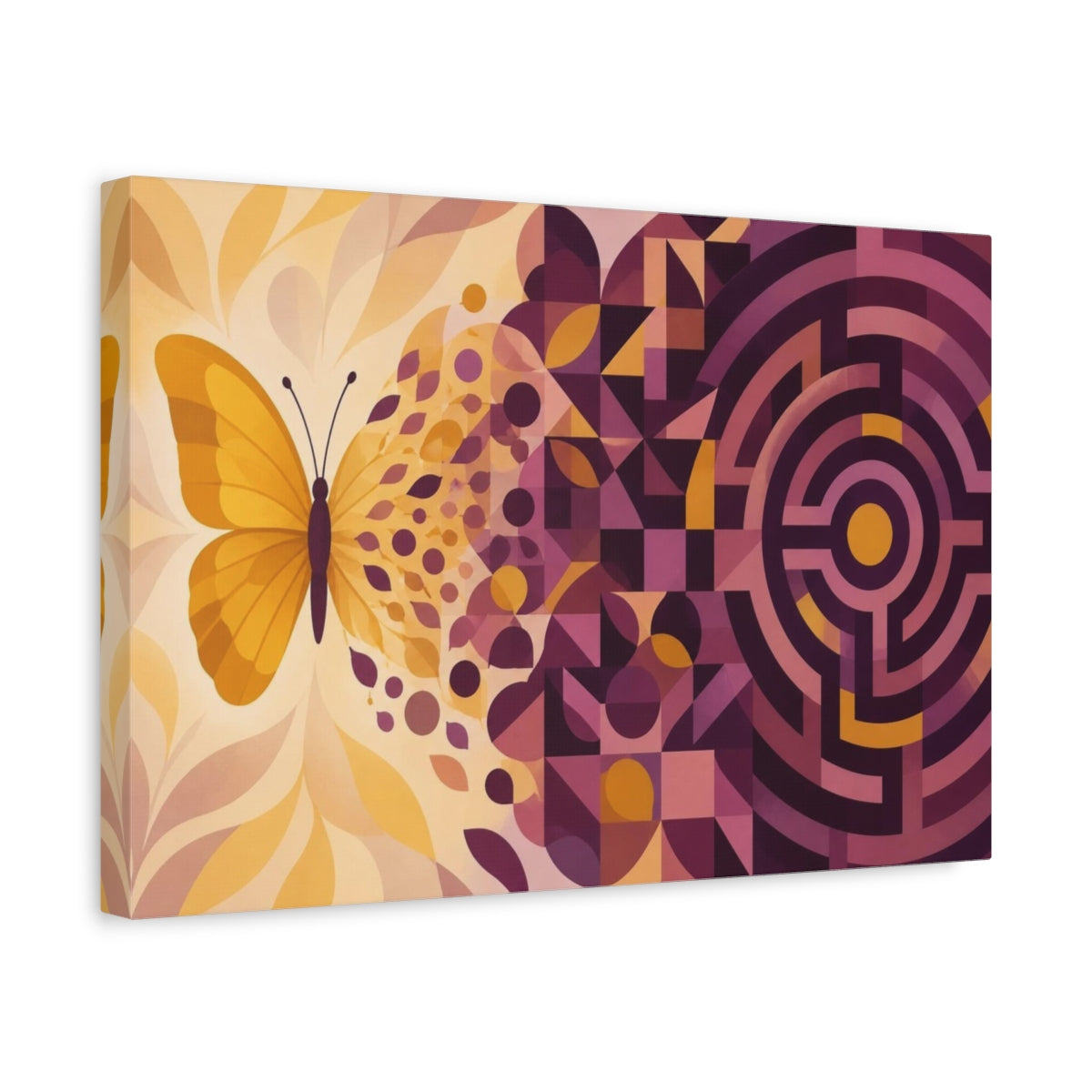 Side Mockup 4. Butterfly Labyrinth Illusion shown as canvas print