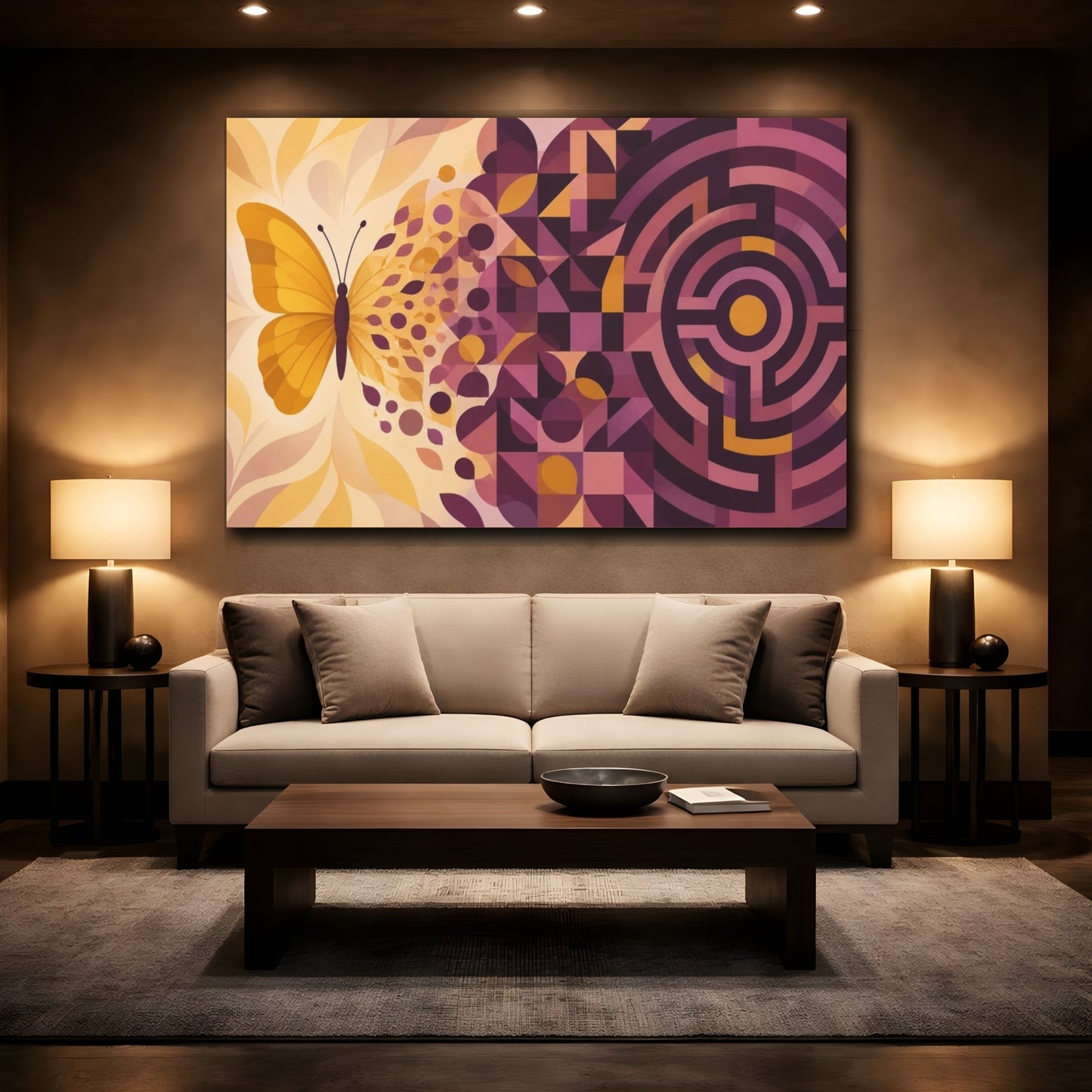 Mockup 2. Butterfly Labyrinth Illusion shown as canvas print