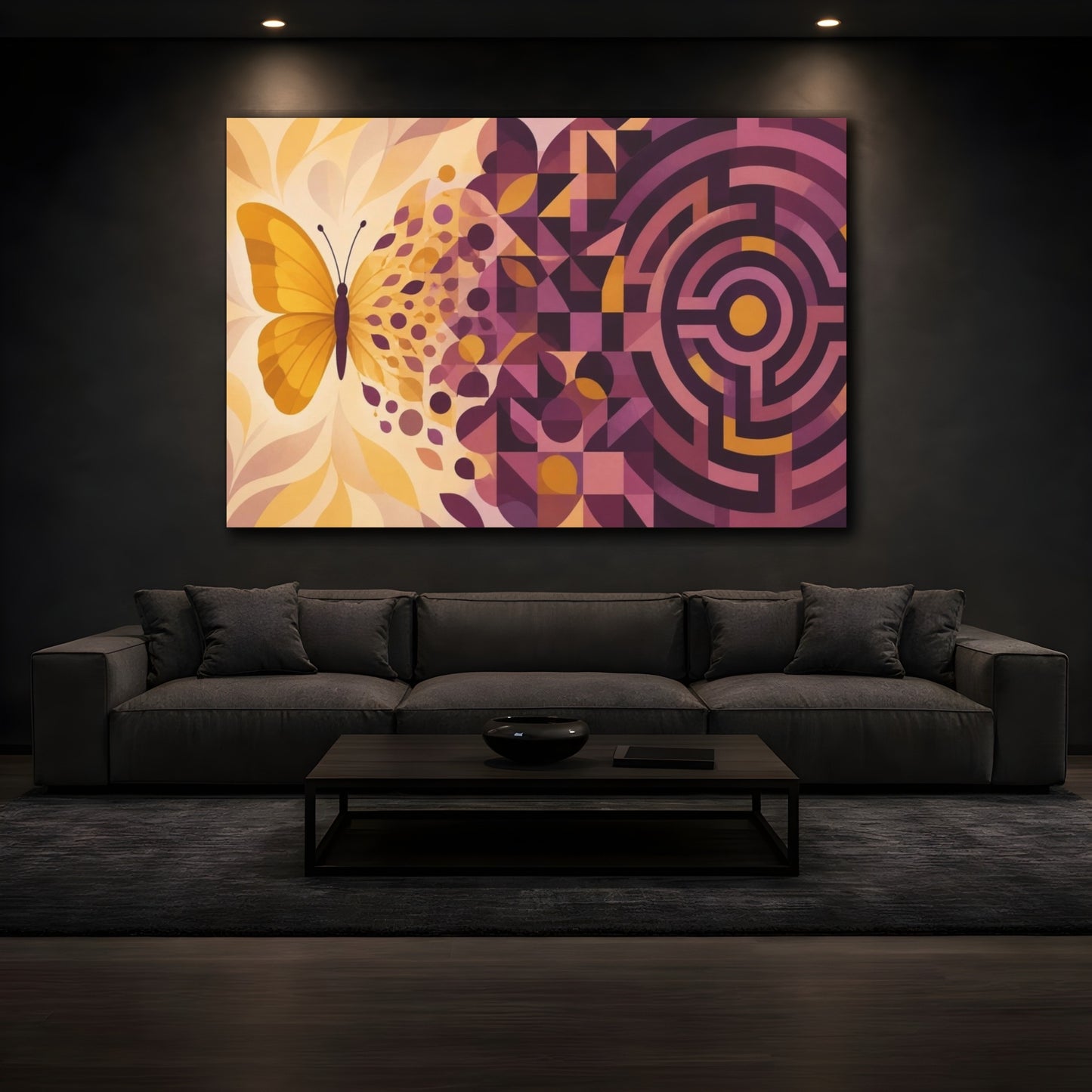 Mockup 3. Butterfly Labyrinth Illusion shown as canvas print