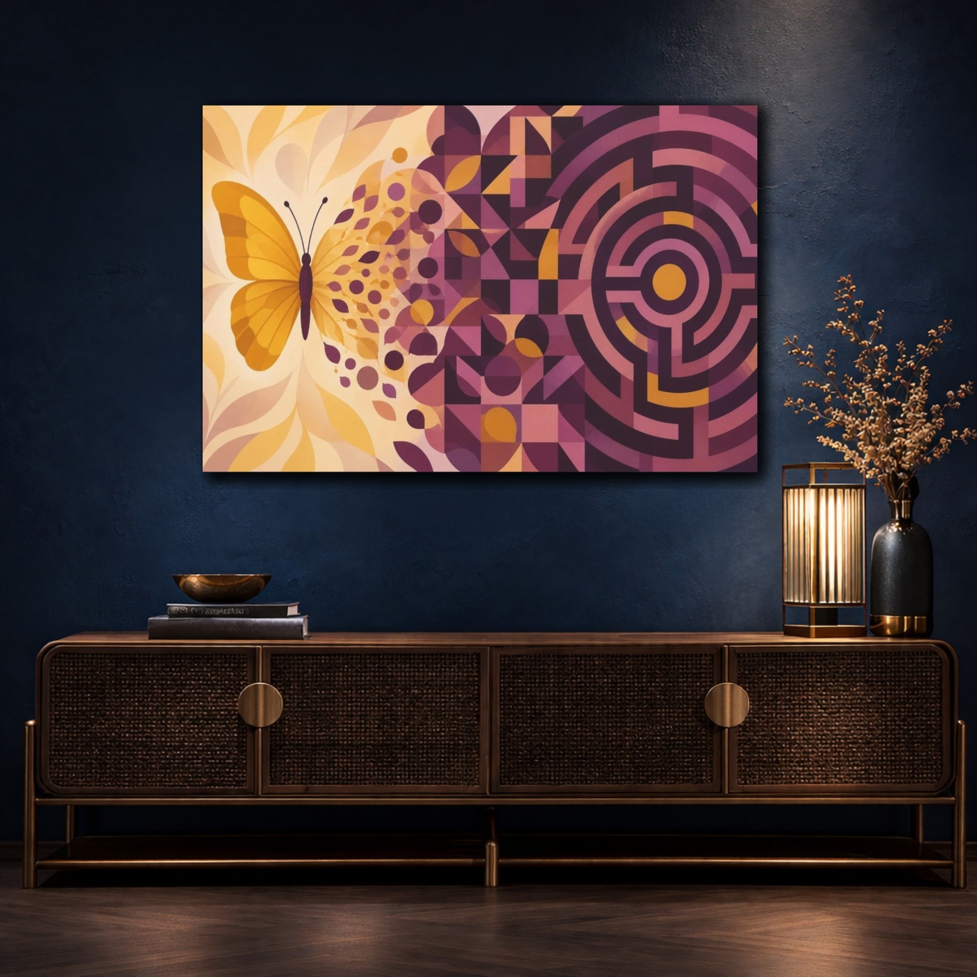 Mockup 4. Butterfly Labyrinth Illusion shown as canvas print