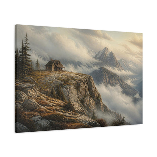 Main Mockup. Cabin On Granite Summit shown as canvas print