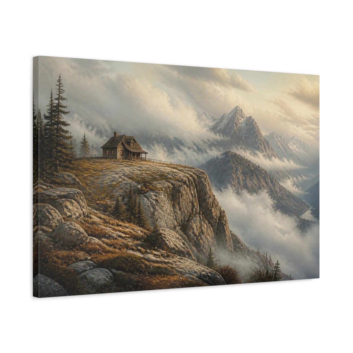 Side Mockup 2. Cabin On Granite Summit shown as canvas print
