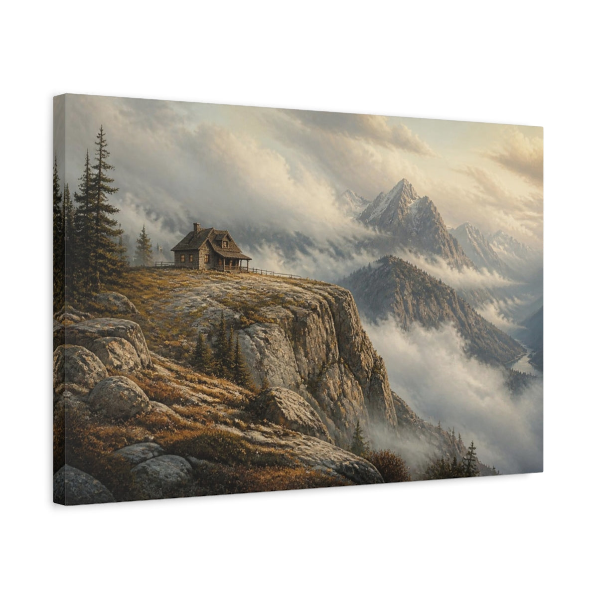 Side Mockup 3. Cabin On Granite Summit shown as canvas print