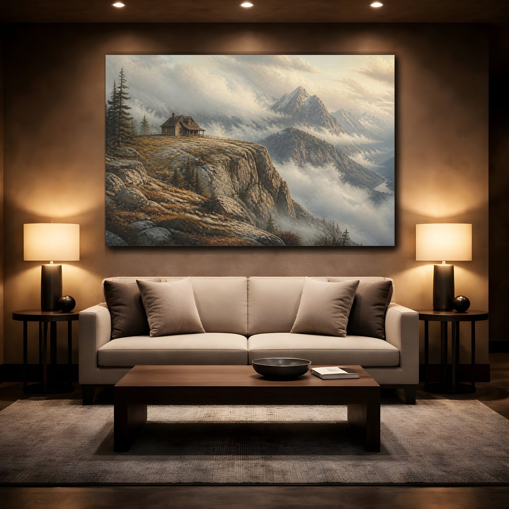 Mockup 2. Cabin On Granite Summit shown as canvas print