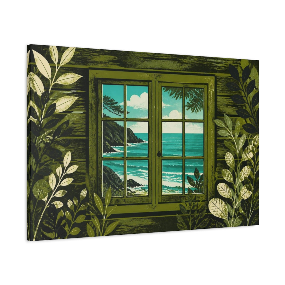 Main Mockup. Cabin Window To Sea shown as canvas print