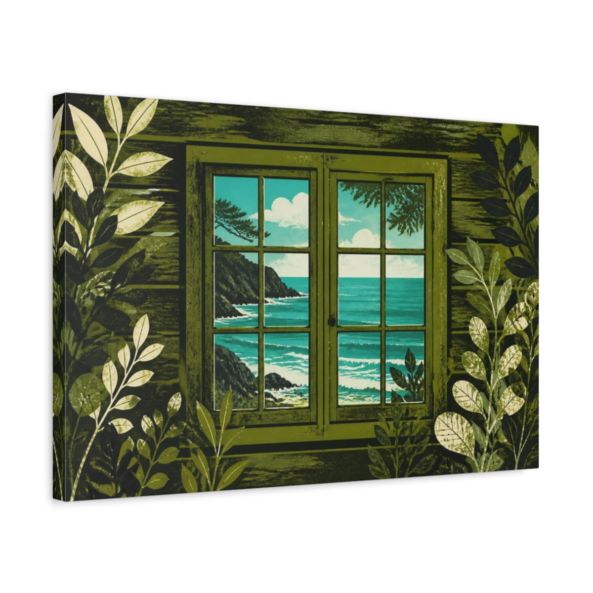 Side Mockup 3. Cabin Window To Sea shown as canvas print