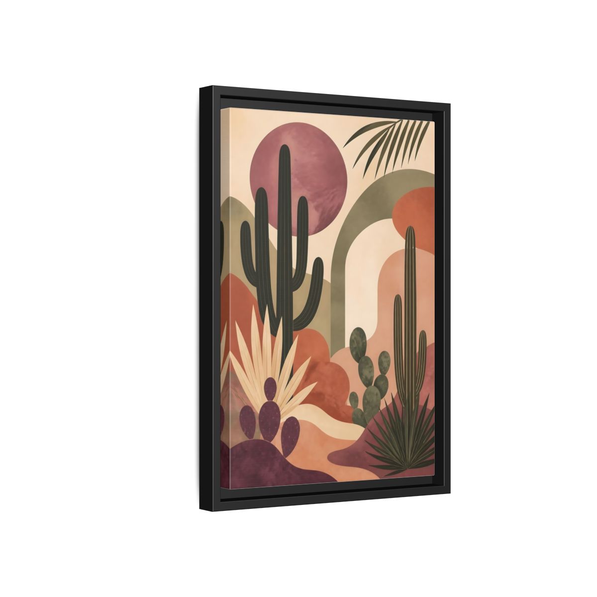 Side Mockup 6. Cactus Desert Sunset shown as framed canvas print