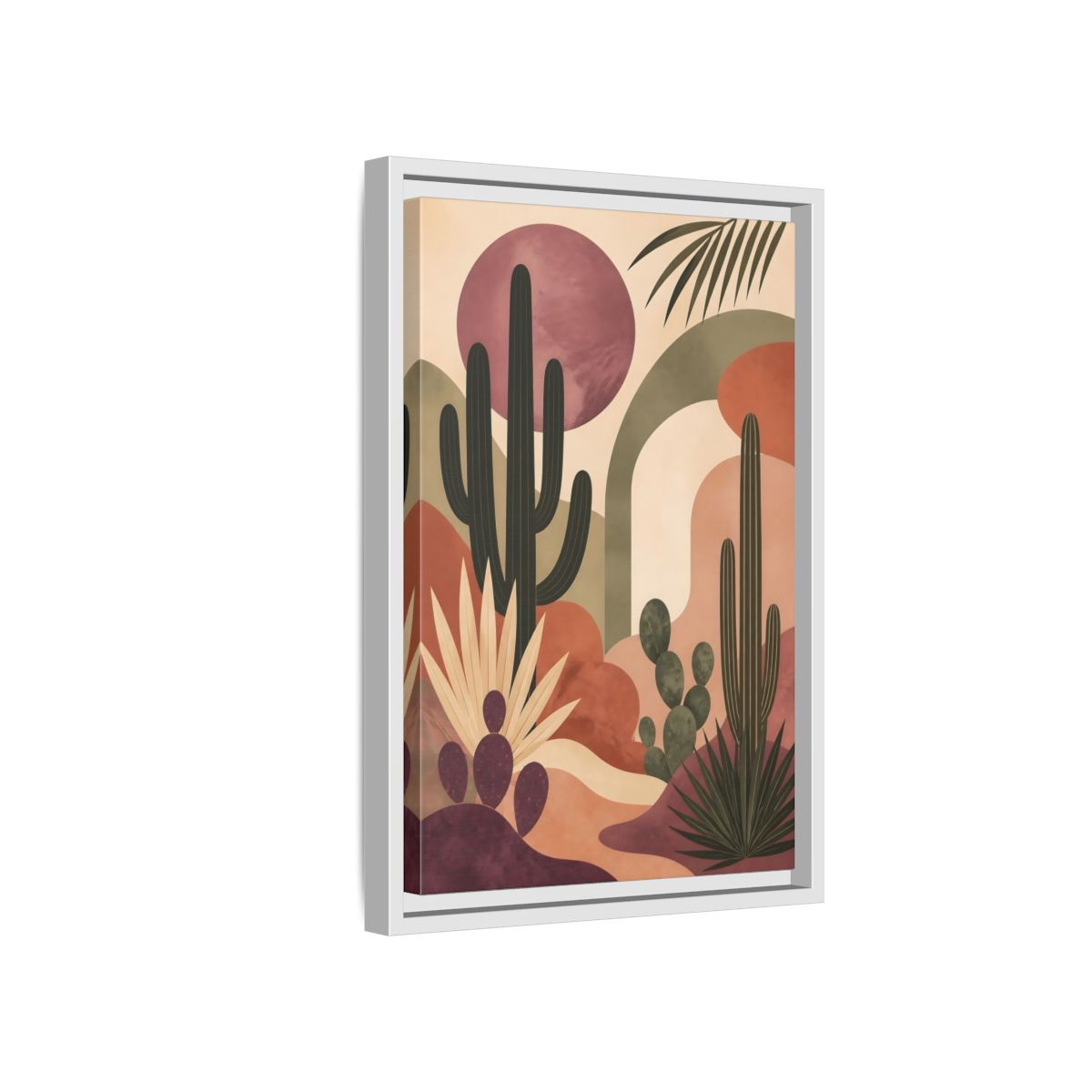 Side Mockup 4. Cactus Desert Sunset shown as framed canvas print