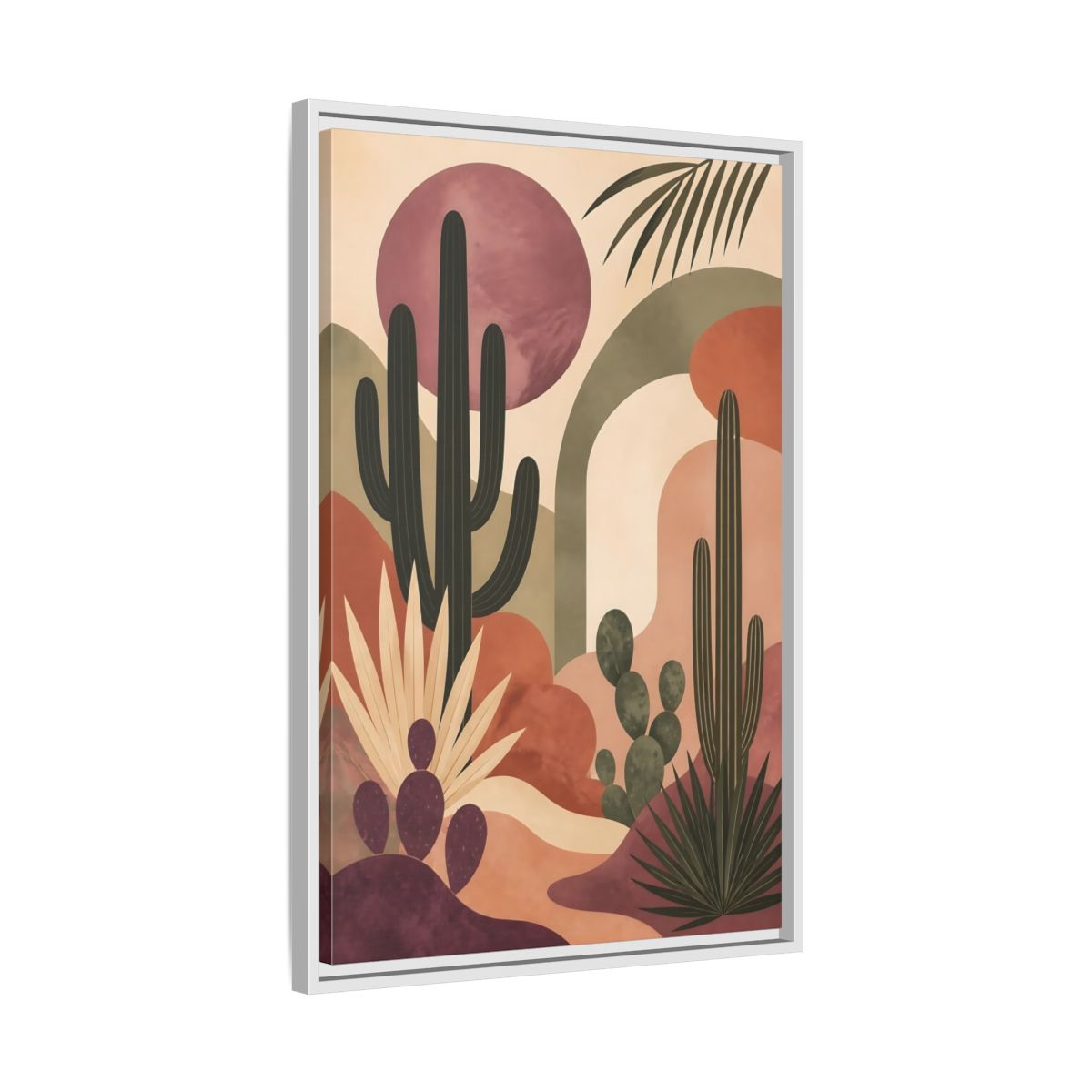 Side Mockup 10. Cactus Desert Sunset shown as framed canvas print